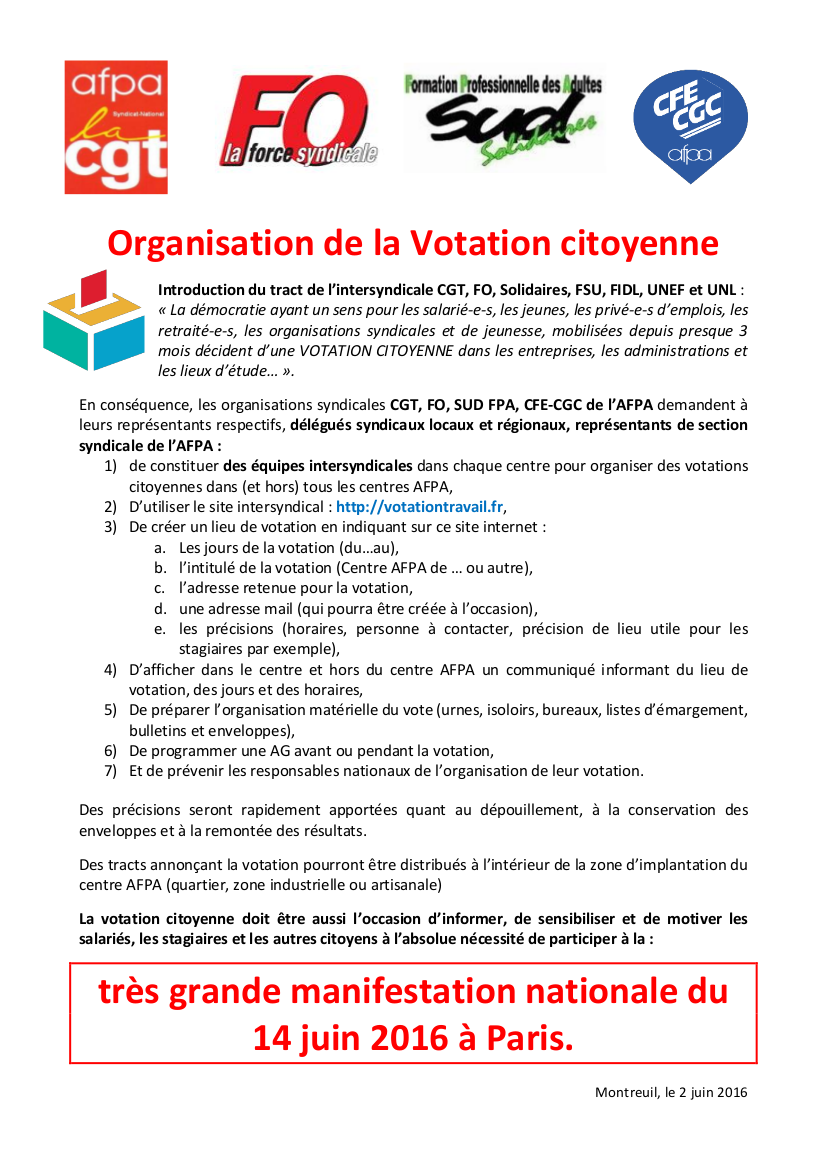 Organisation de la Votation citoyenne AFPA V3-CGC